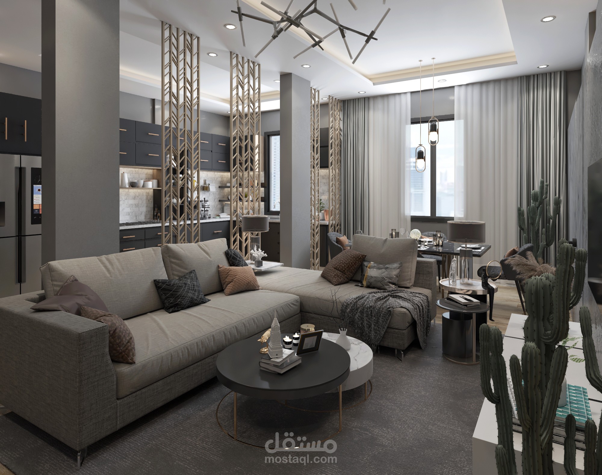 غرفة معيشة + مطبخ