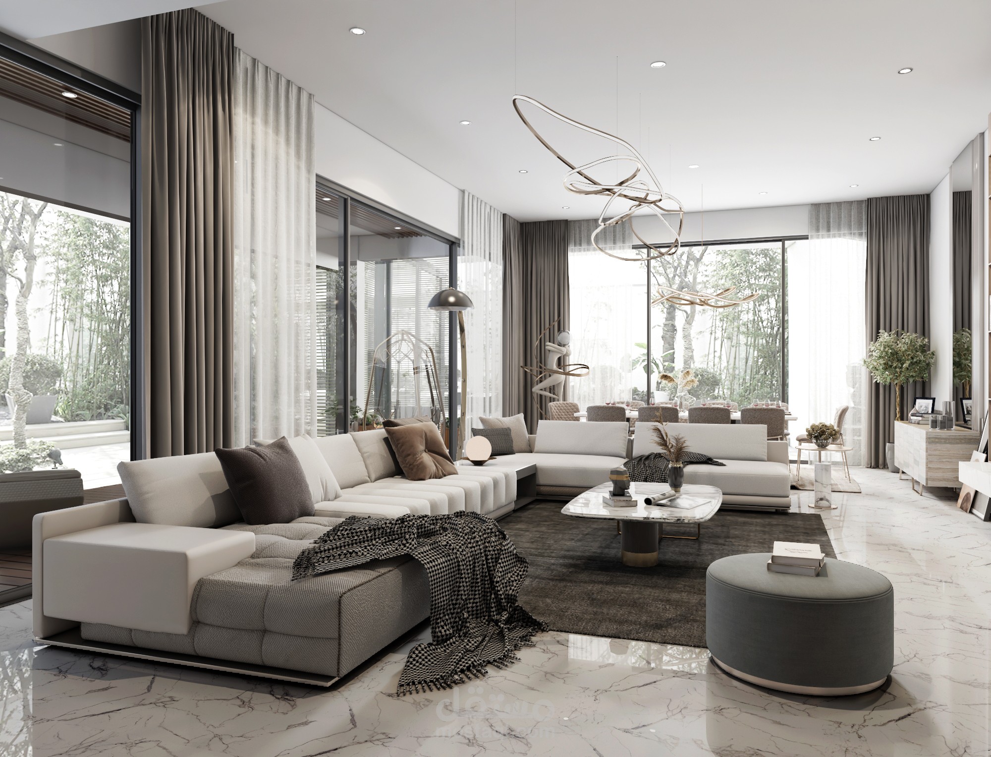 صالة معيشة + مطبخ