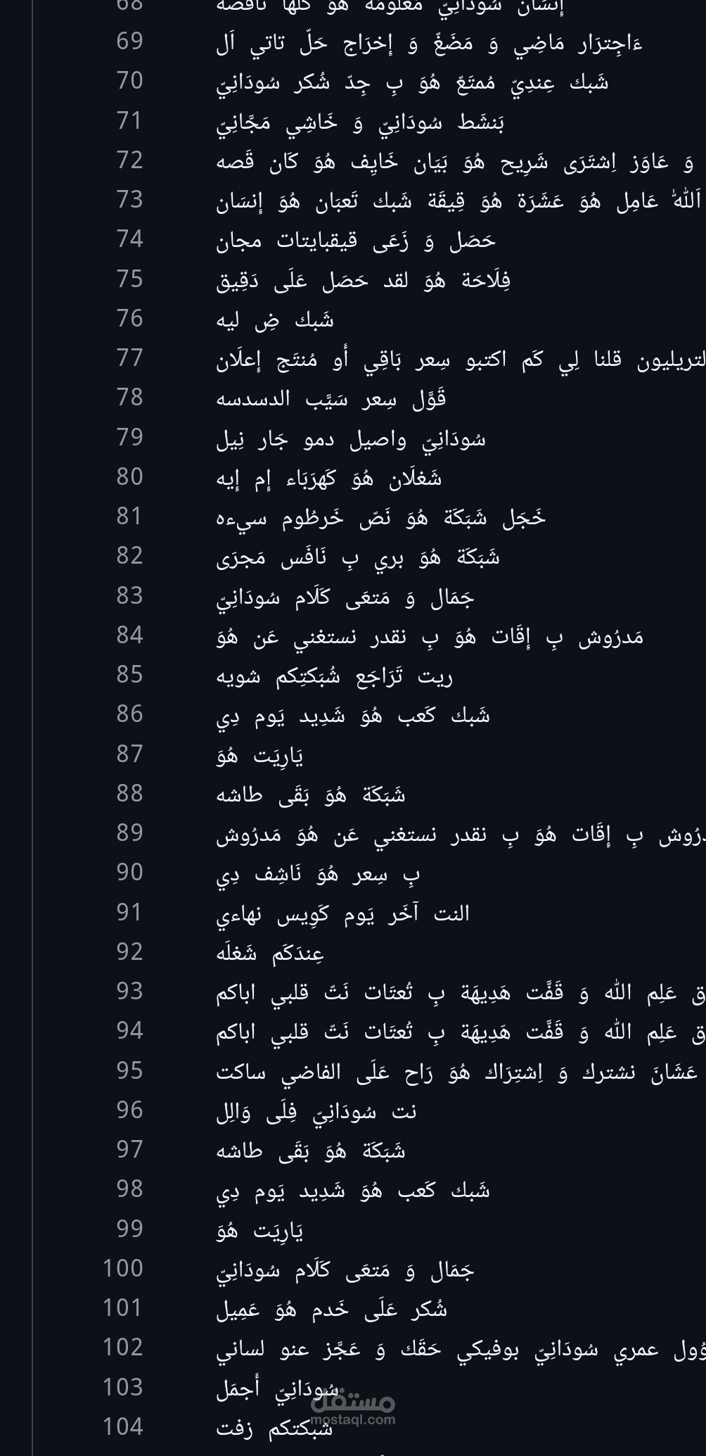 تحليل البيانات على اللهجة العامية السودانية