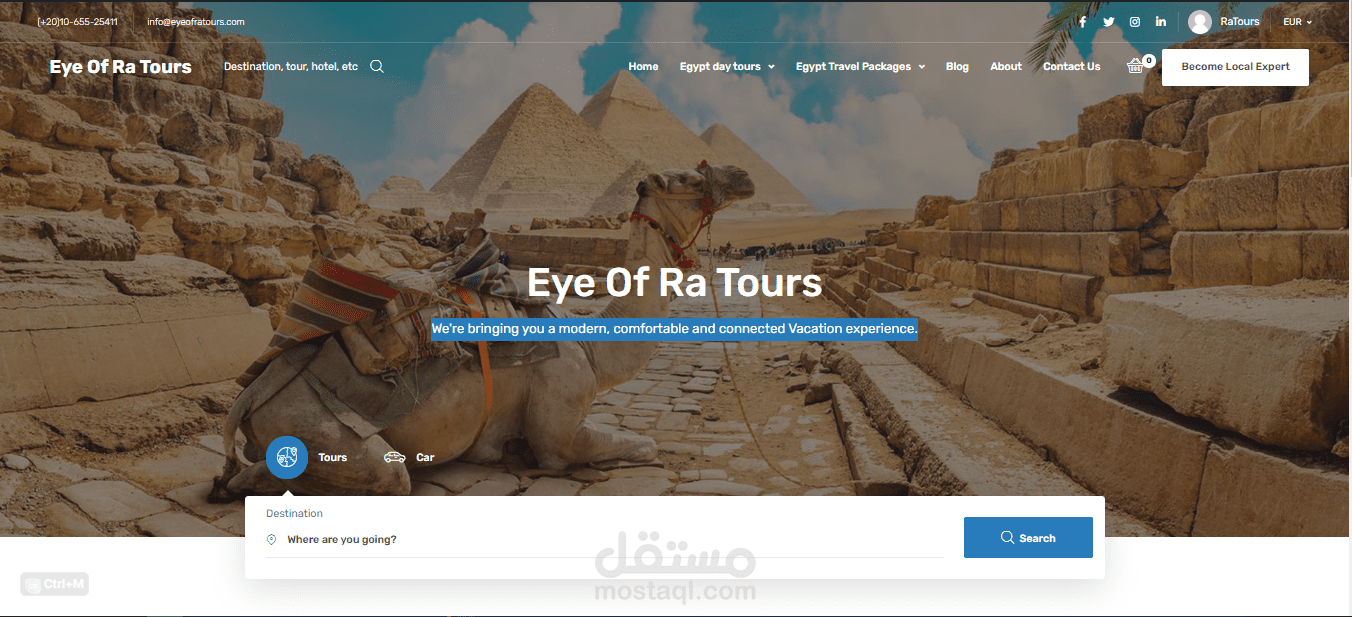 تصميم و برمجة موقع لشركة سياحة Eye Of Ra Tours