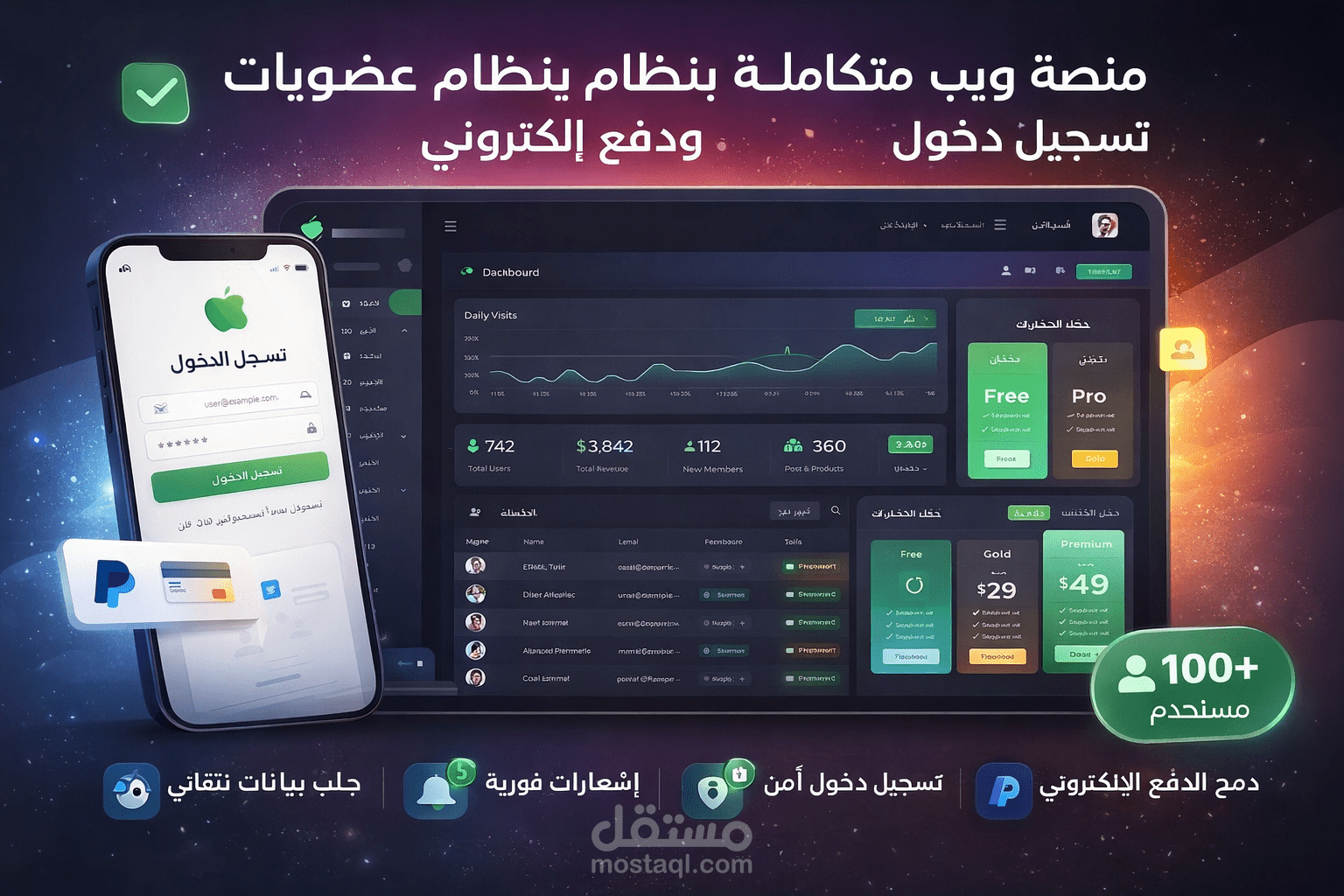 منصة ويب متكاملة بنظام اشتراكات، تسجيل دخول، ودفع إلكتروني