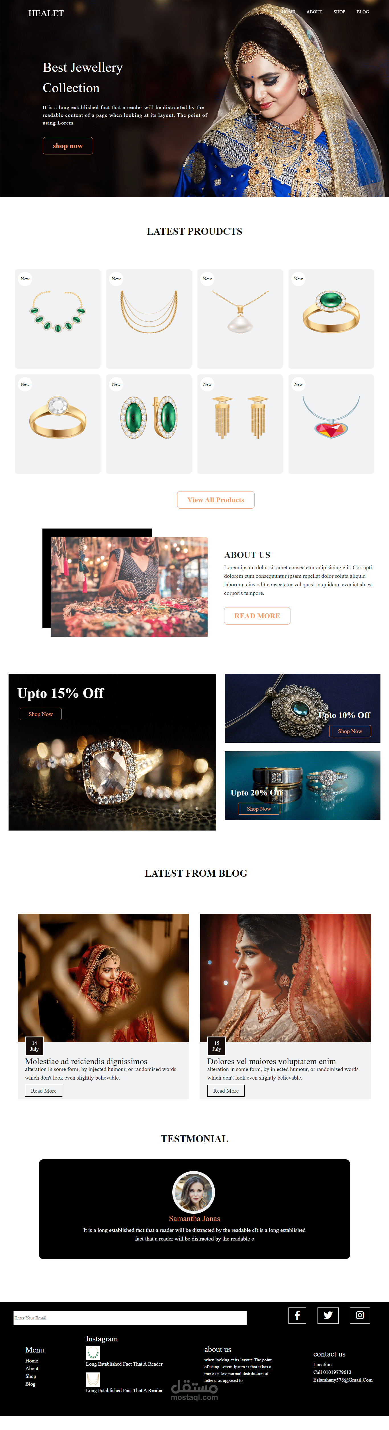 موقع لمحل مجوهرات باستخدام html css and javascript