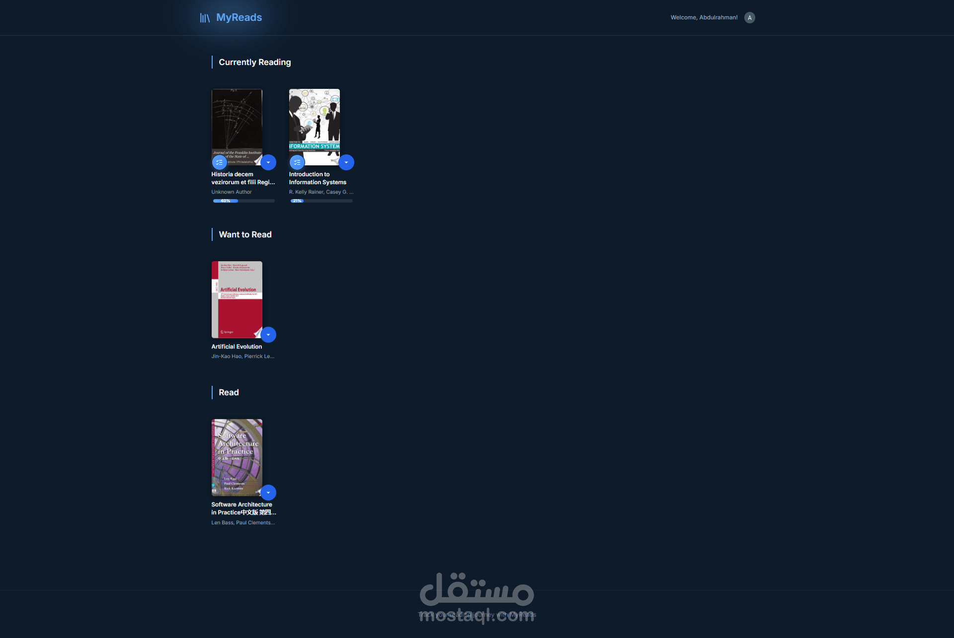 نظام متقدم لتتبع تقدم قراءة الكتب