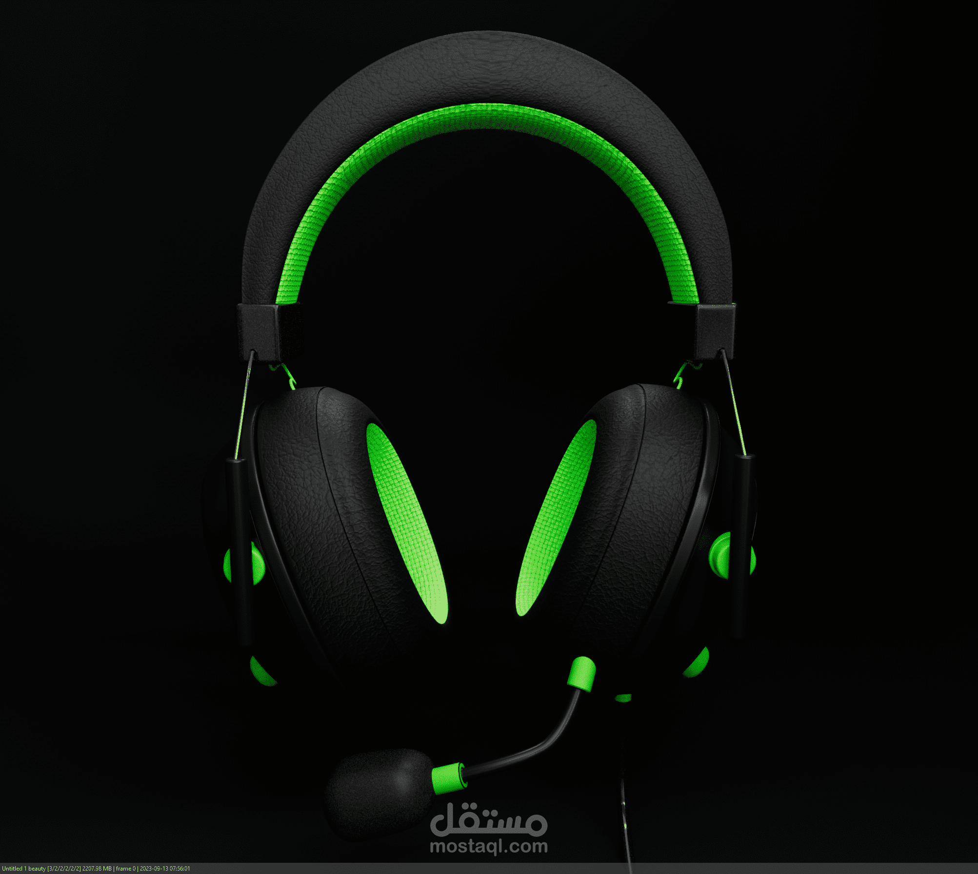 مودلينج 3D لسماعة رأس موديل ريزر مع اضافة الخامات والاضاءات والريندر