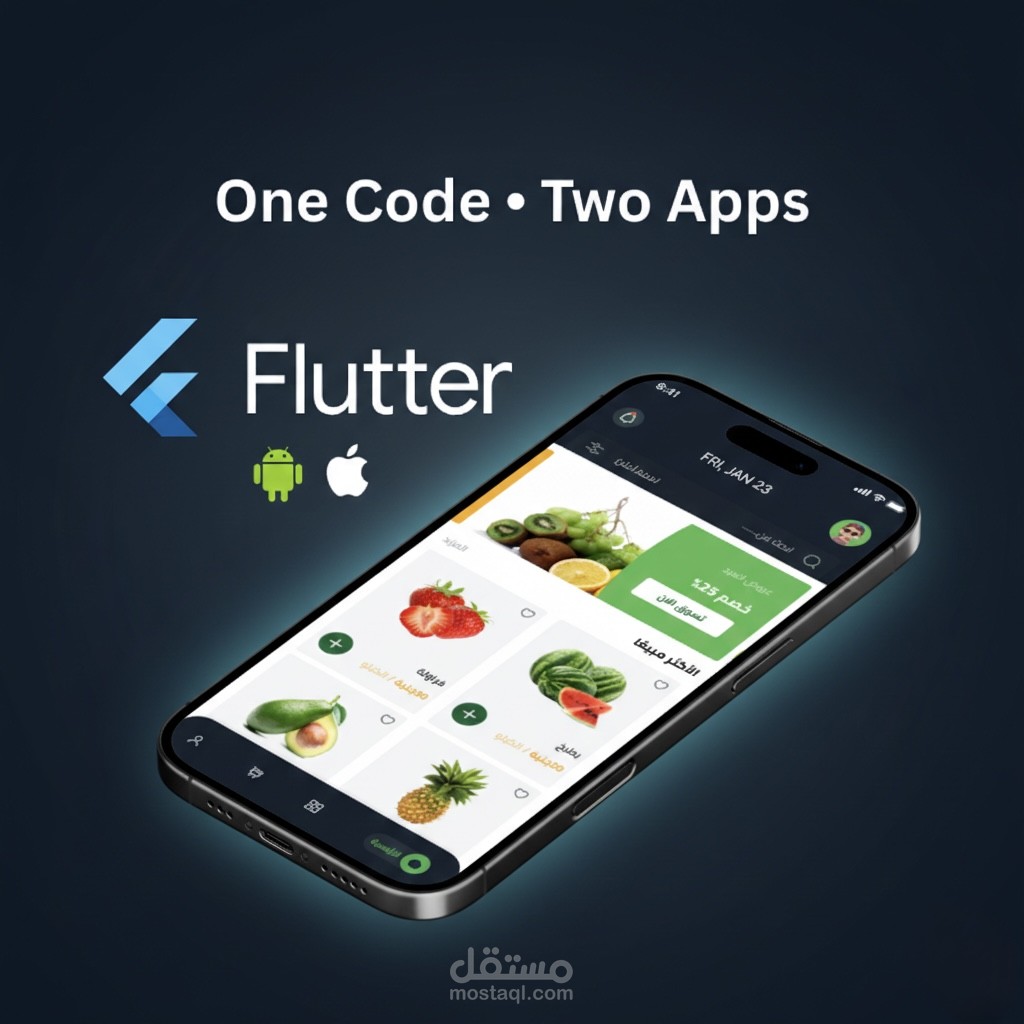 تطوير تطبيقات Android و iOS باستخدام Flutter بأداء عالي وتصميم احترافي
