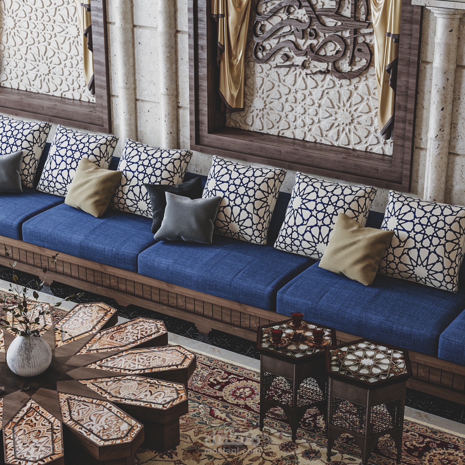 تصميم داخلي لمجلس رجال على النمط الكلاسيكي تطبيقا لاحد الورشات