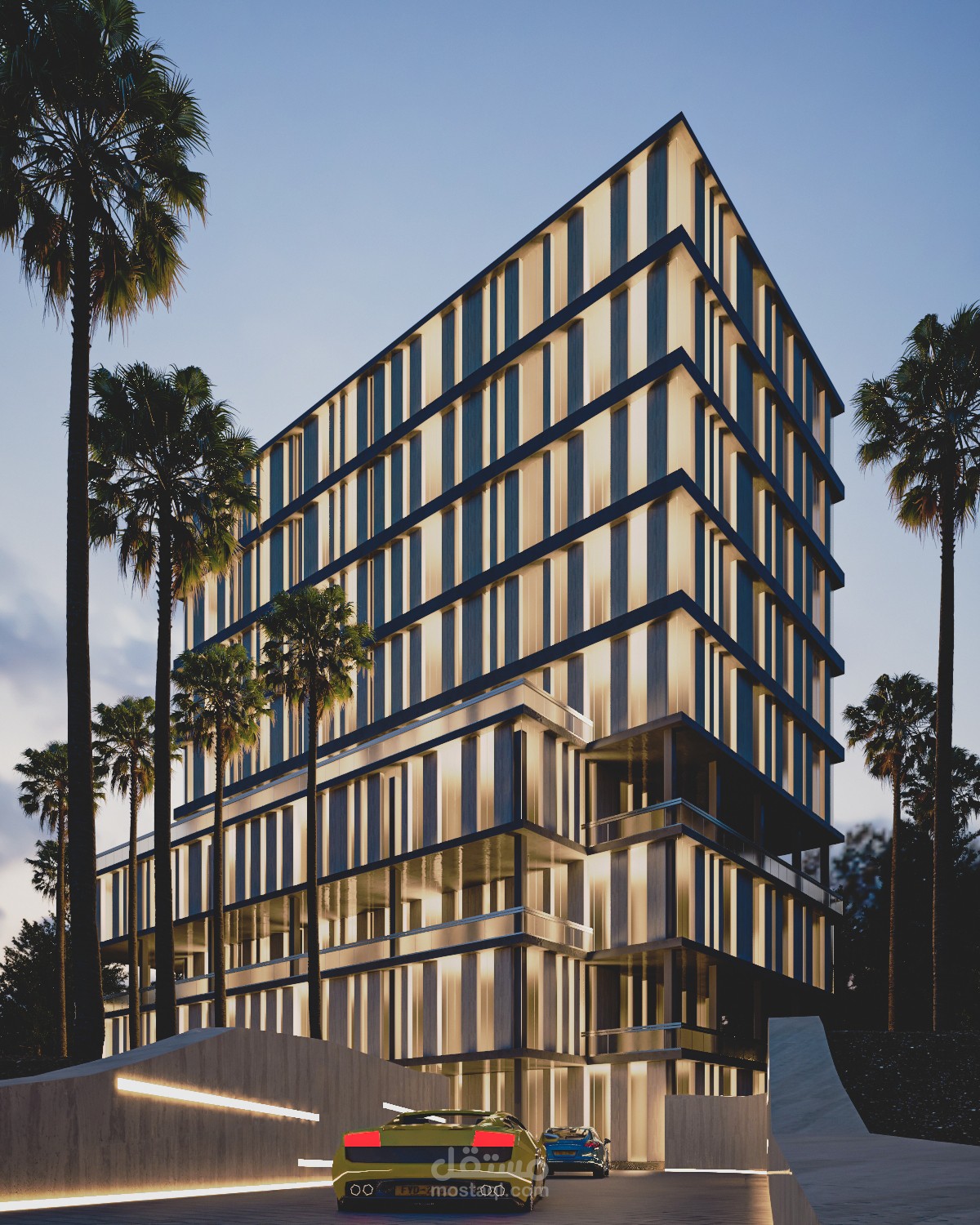 تصميم خارجي ل مشروع برجي موديرن تطبيقا لاحدى الورشات