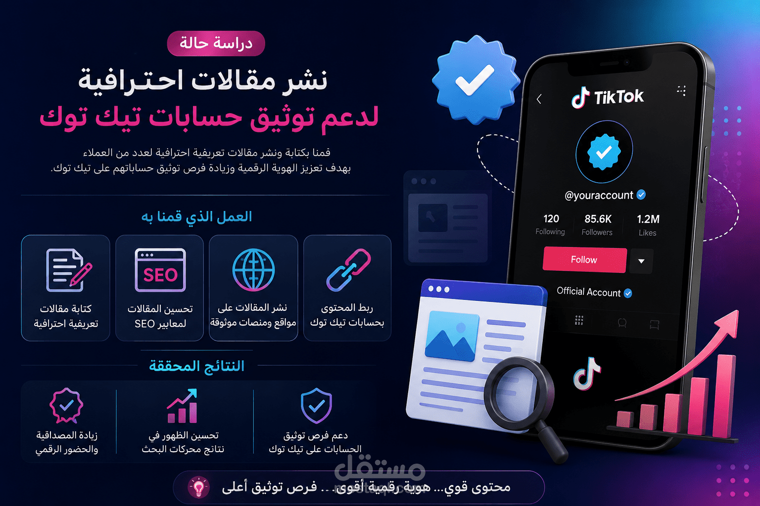نشر مقالات لدعم توثيق وتعزيز حسابات تيك توك