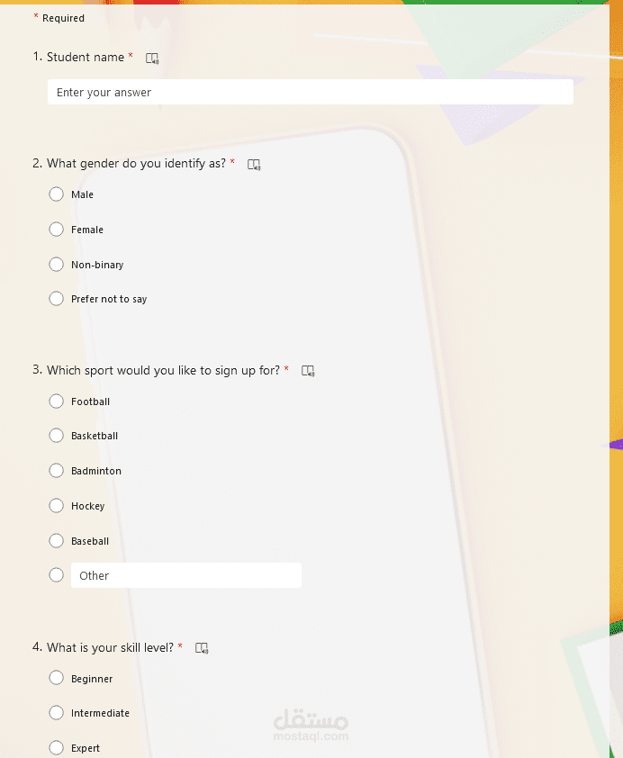 MS Forms  تصميم فورم