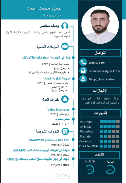 تصميم قالب CV "سيرة ذاتية" لكم وبشكل احترافي وسهل التعديل
