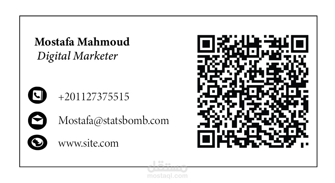 تصميم كروت شخصية مميزة عبر برنامج الفوتوشوب وتحتوي علي Qr code خاص بها
