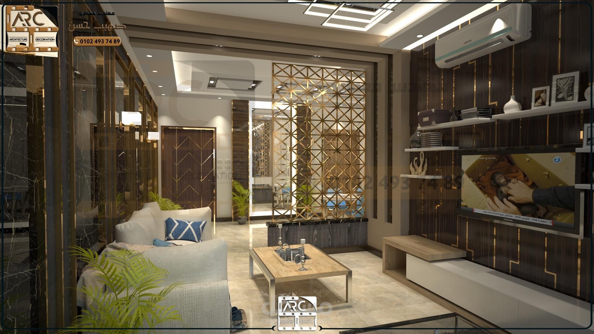 تصميم داخلي لصالة استقبال وسفره على الطراز الحديث