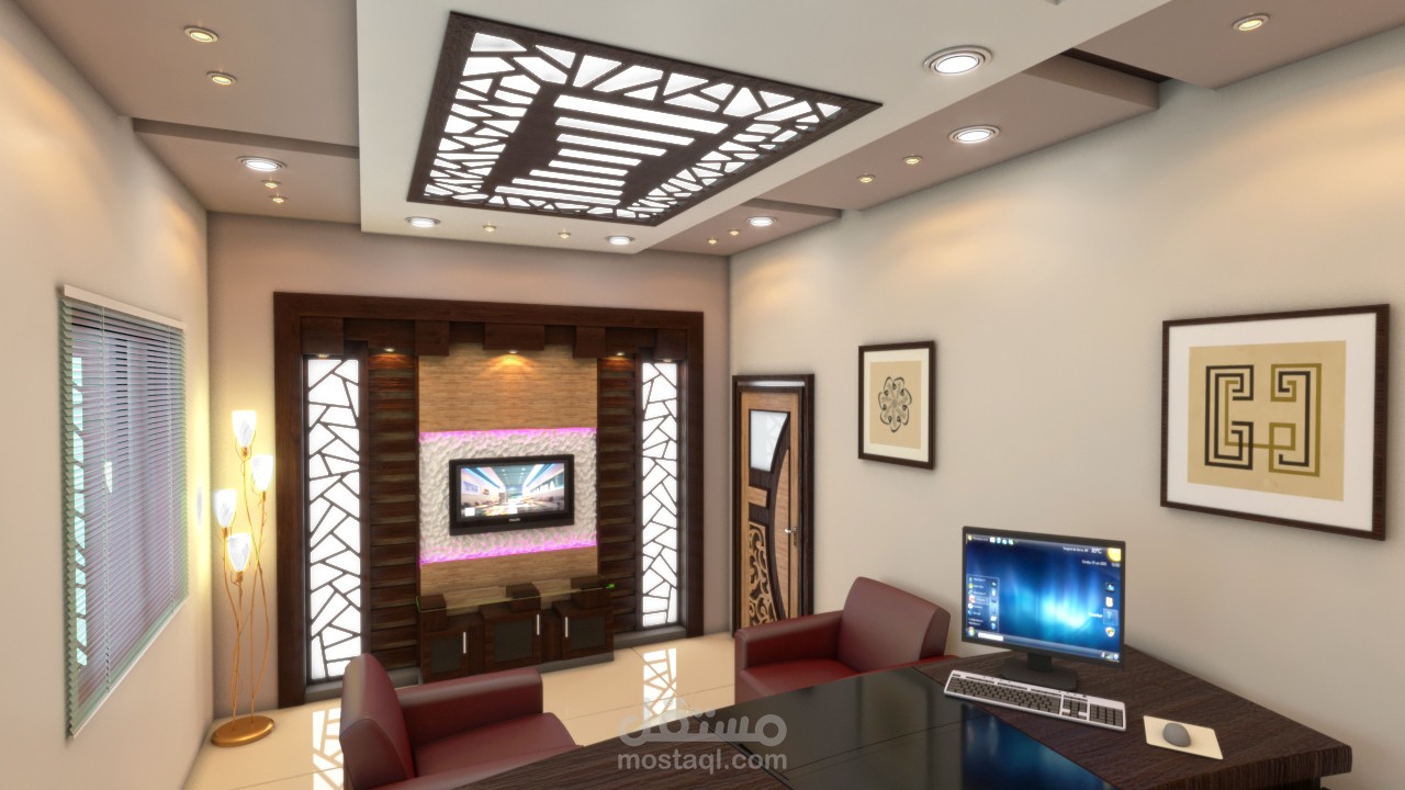 تصميم لشقة سكنية لبعض الغرف فيها مع تصميم مكتب داخل هذه الشقة