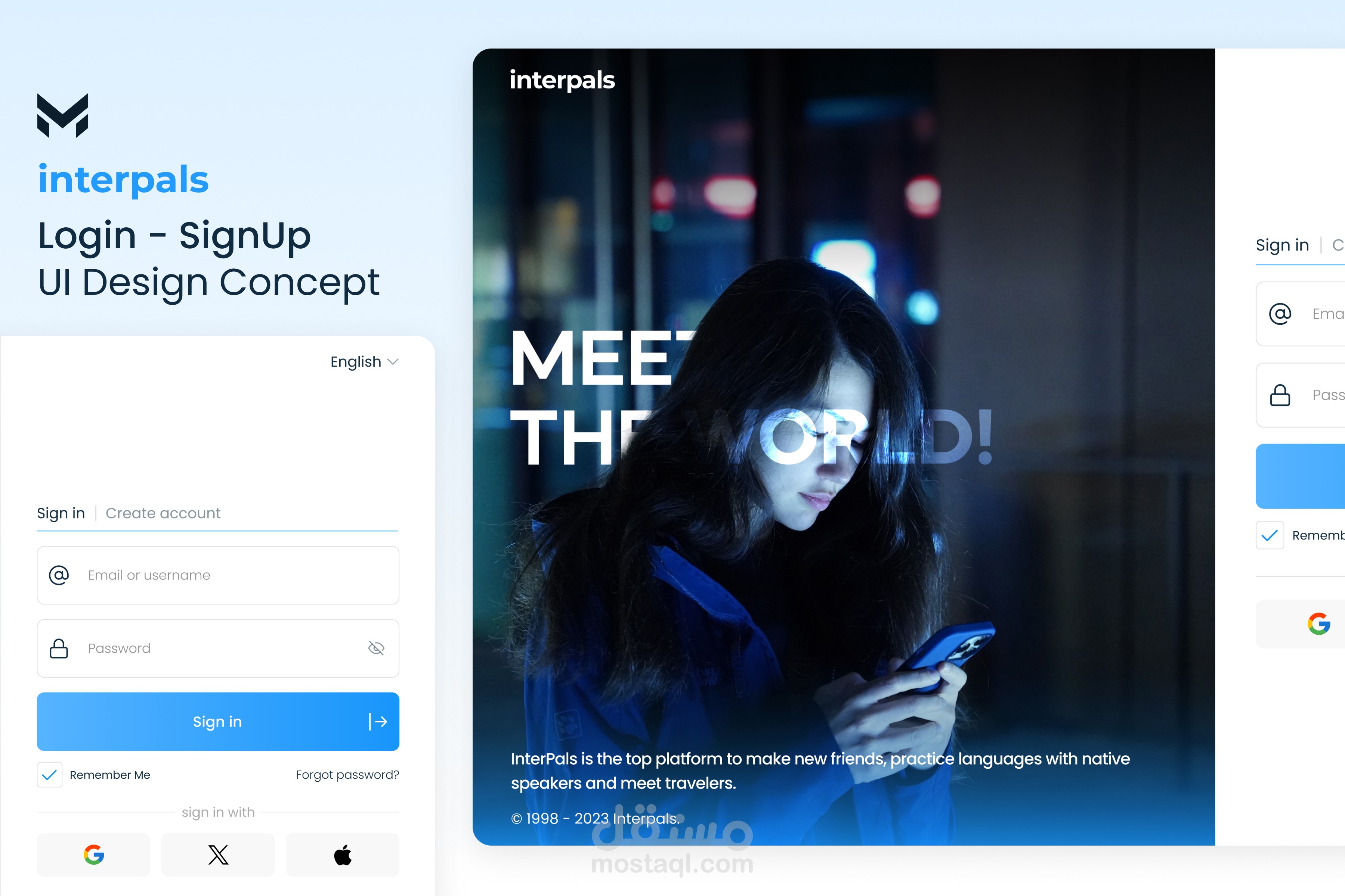 تصميم صفحة تسجيل الدخول لموقع  UI Design Concept | interpals