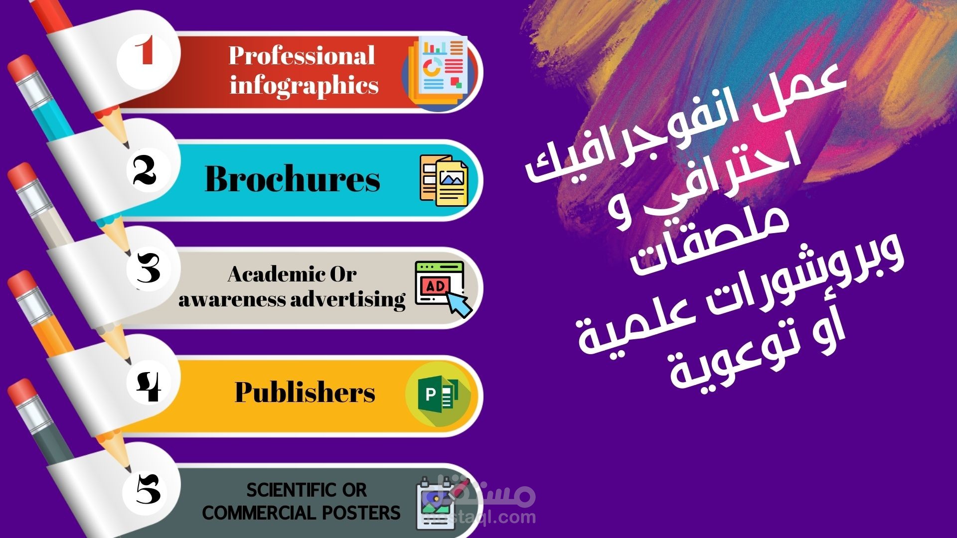 تصميم إنفوجرافيك وبروشورات وملصقات  بالعربية أو الإنجليزية