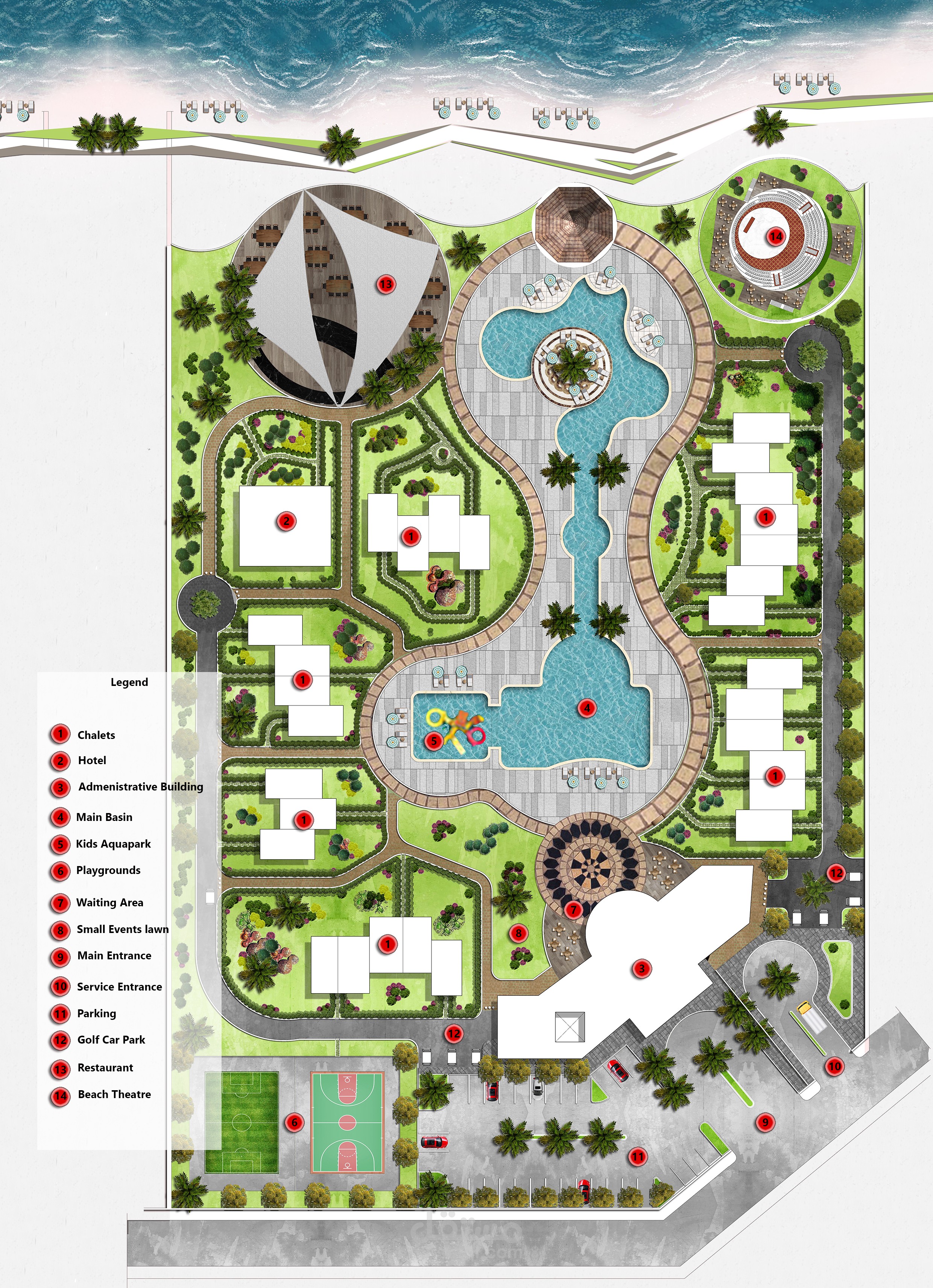 تصميم لاندسكيب ة تنسيق موقع لقرية سياحية Landscape