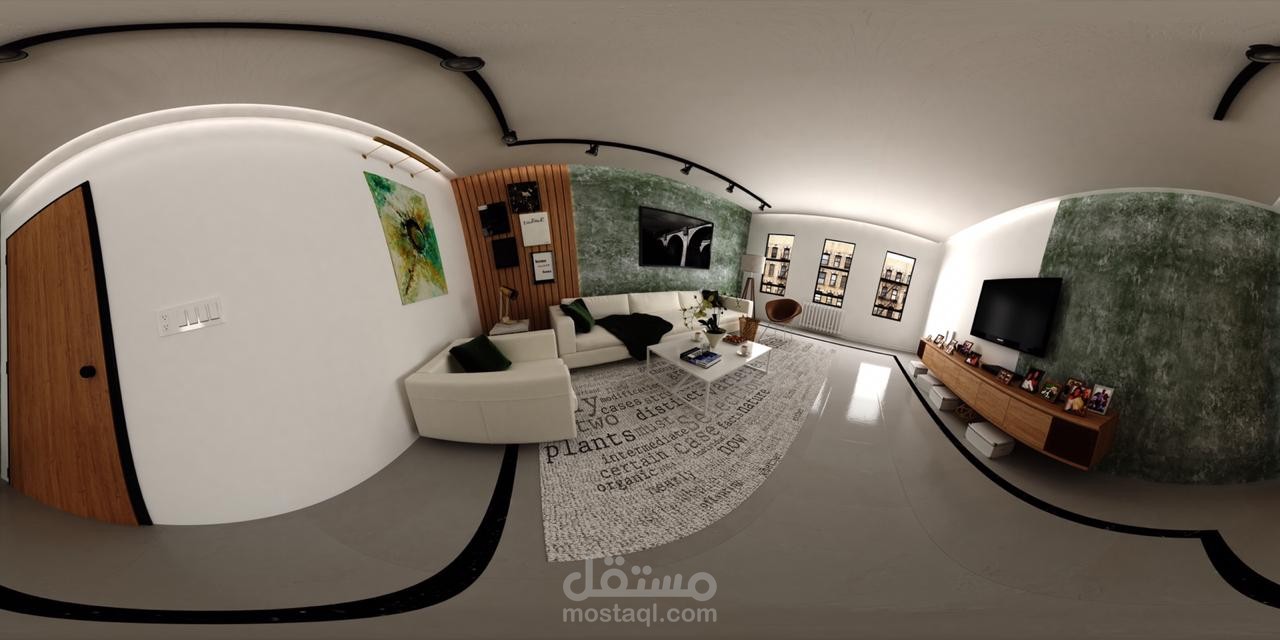 تصميم ثلاثي الابعاد 360 درجة لغرفة معيشة  360* INTERIOR DESIGN