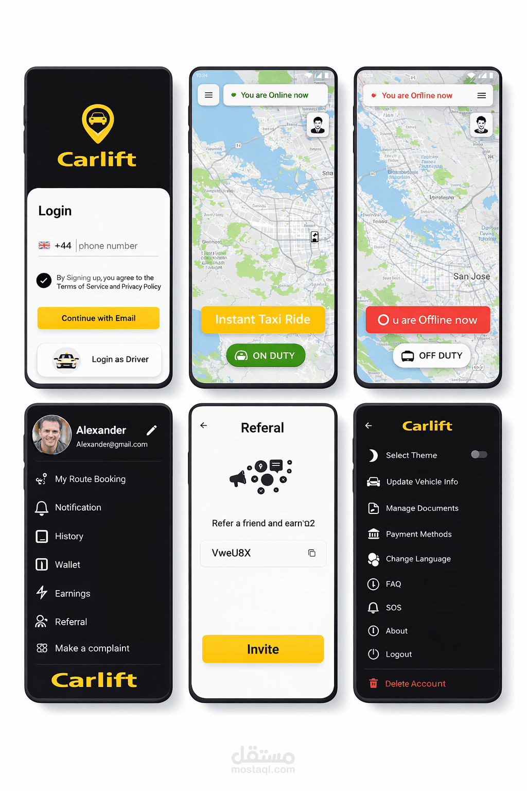 تصميم وبرمجة تطبيق Carlift لسيارات الاجرة