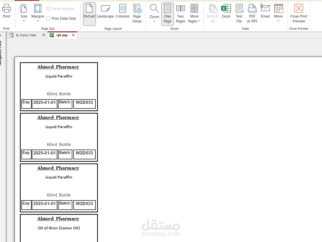تطبيق ميكروسوفت اكسيس لطباعة ملصقات دوائية (اعادة تعبئة)