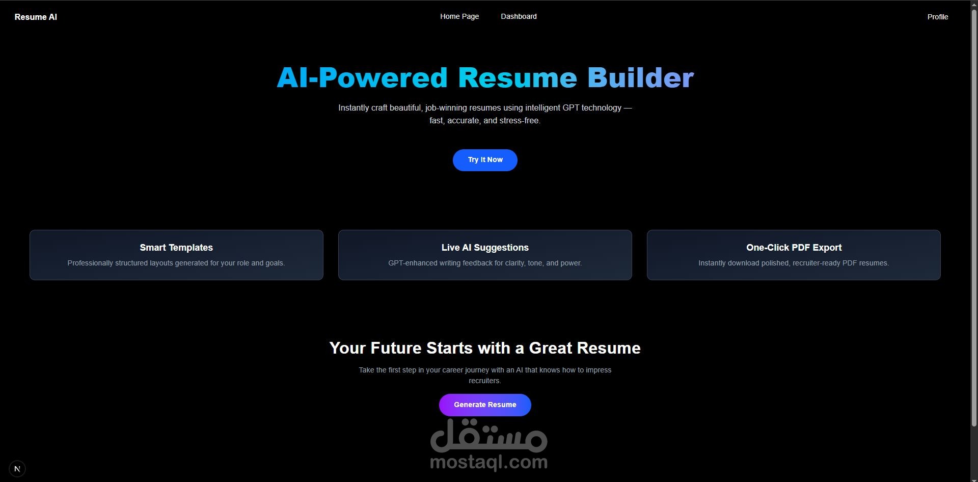 منصة ذكية لإنشاء وتحرير السيرة الذاتية بالذكاء الاصطناعي (AI Resume Builder)
