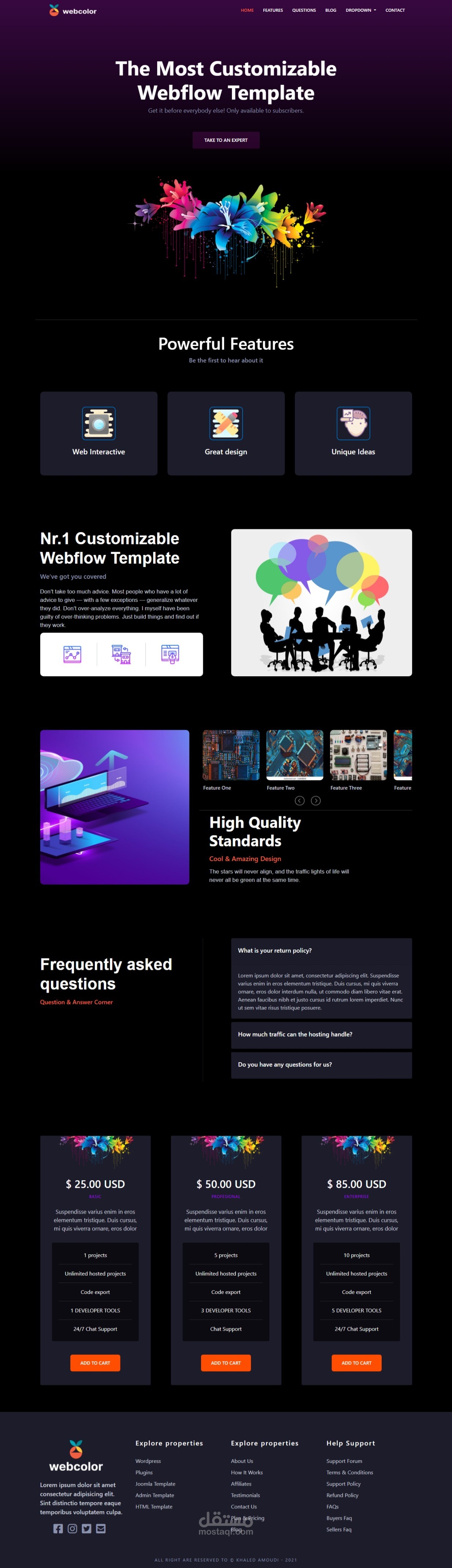 تصميم صفحة ويب باستخدام Bootstrap4 و  jQuery (اضغط على رابط المشروع للتصفح)