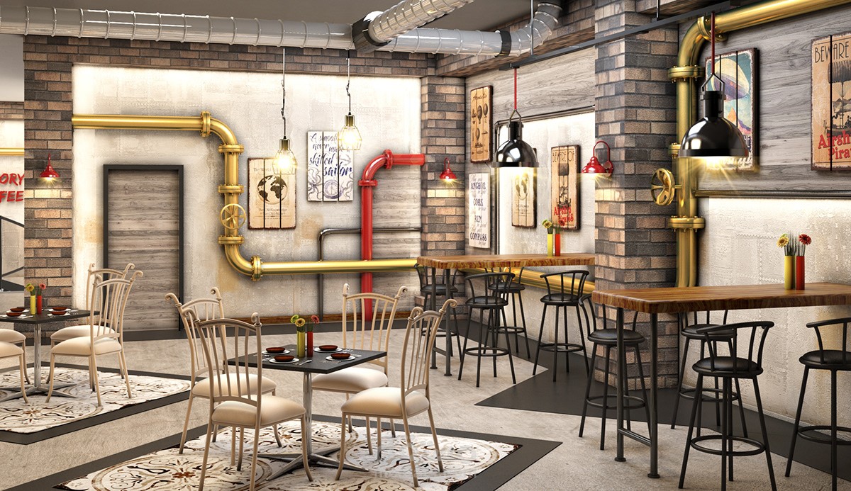 Coffee shop interior design industrial style