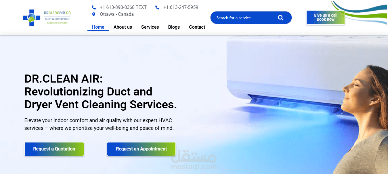 Dr Clean Air موقع الكتروني في كندا  يقدم خدمات في مجال تنظيف مجاري الهواء.