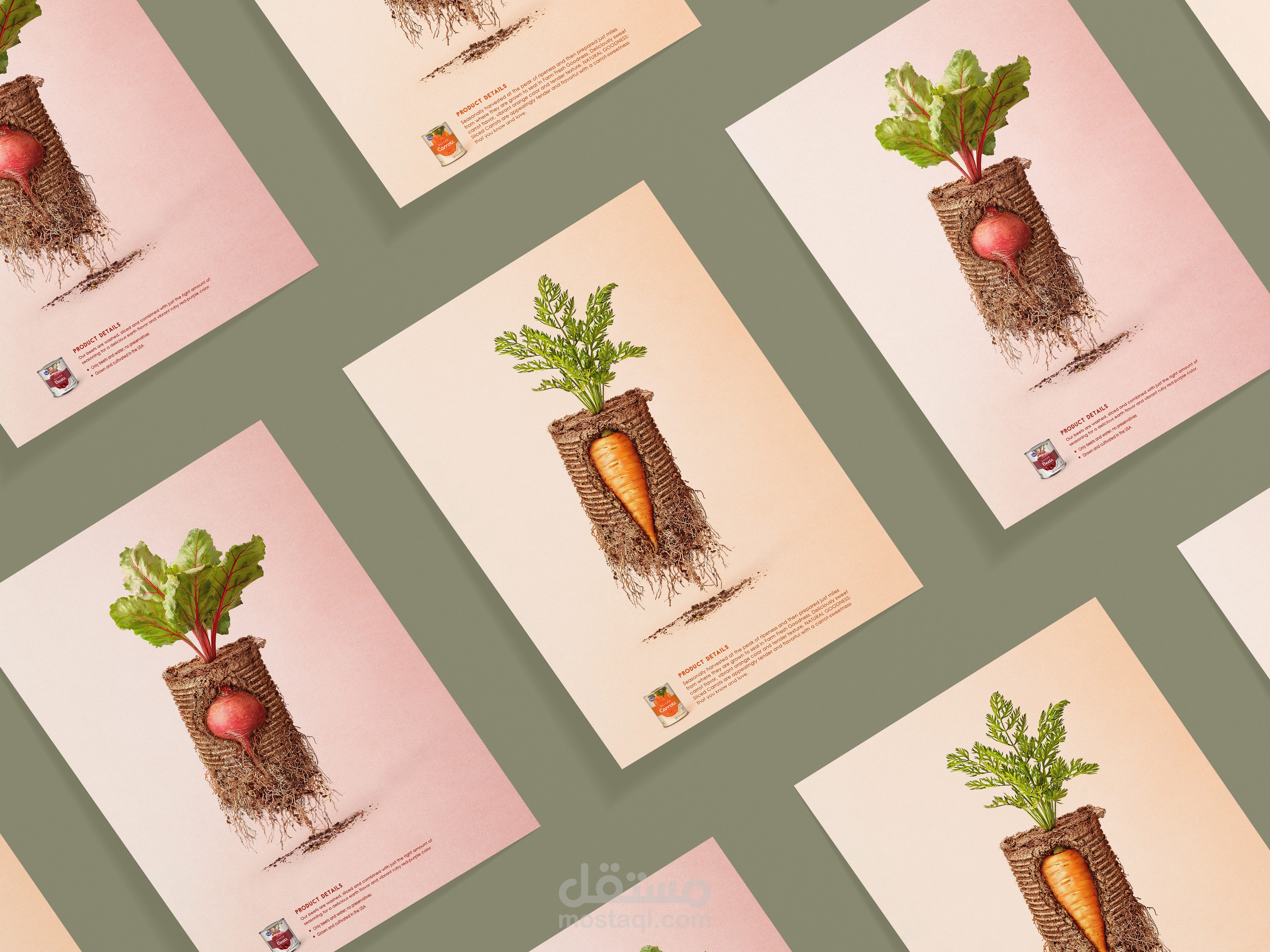 تصاميم لحملة اعلانية لخضروات طبيعية معلبة-canned food posters- photo manipulation