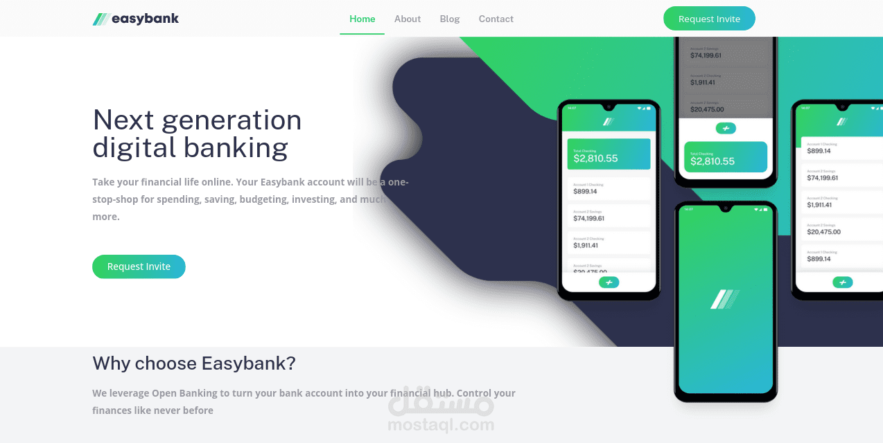 Landing page for bank