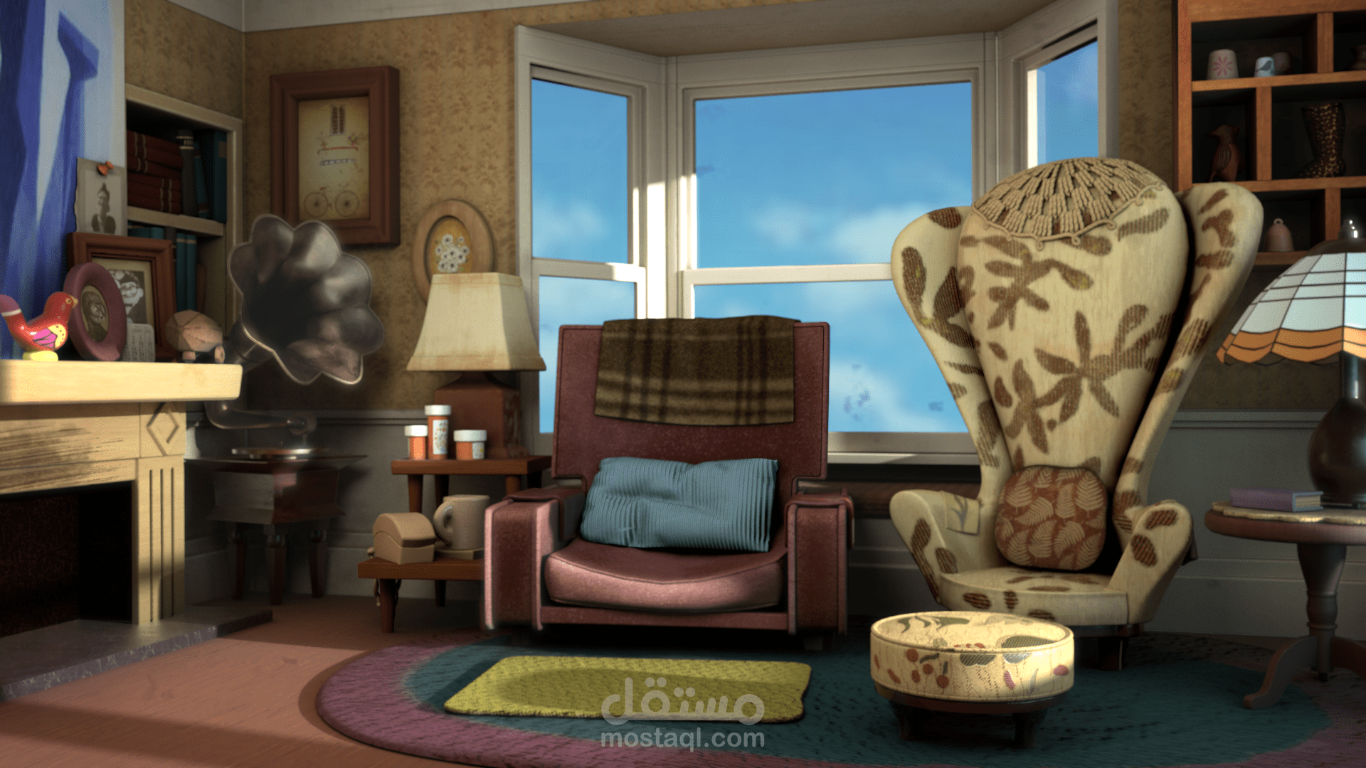 تصميم داخلي واقعي مستوحى من فيلم UP – مشروع 3D-باستخدام maya , Substance Painter