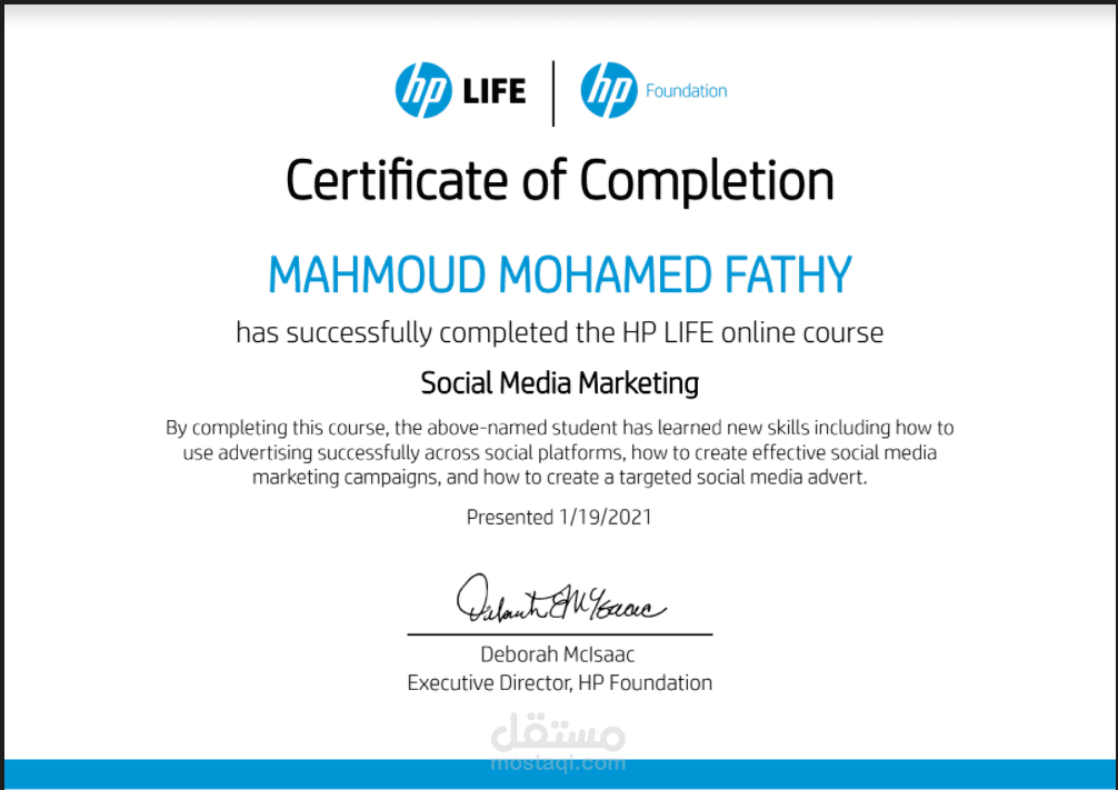 Social Media Marketing Certified by HP Life