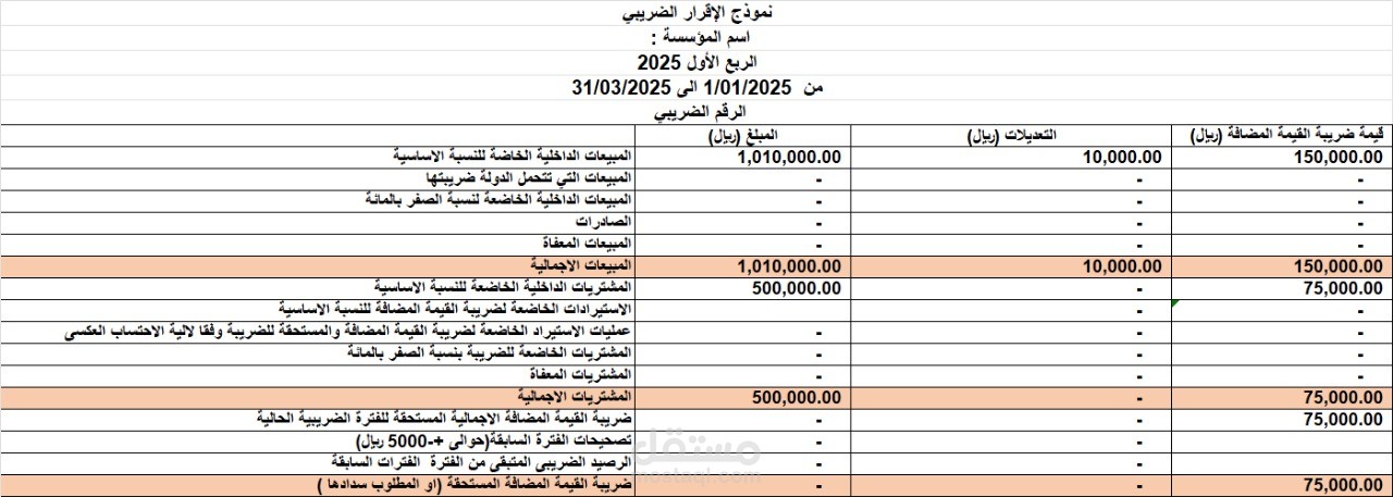 شيت ضريبة القيمة المضافة ZATCA