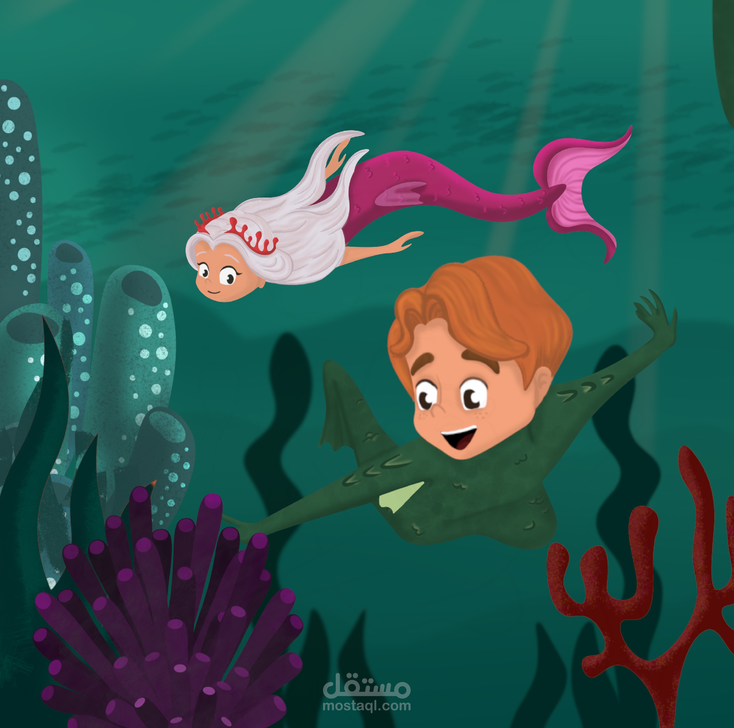 رسم لقصة "بطل تحت الماء"