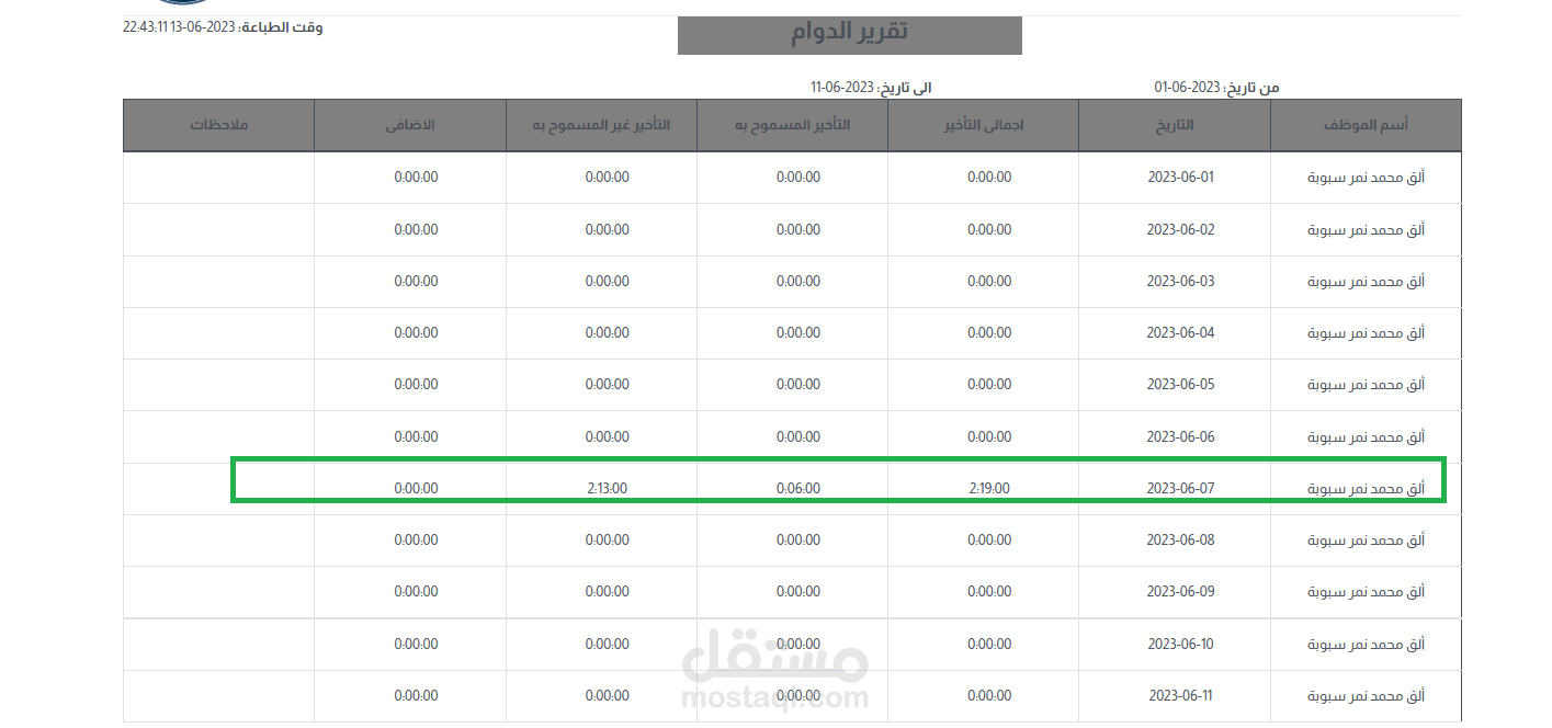 تقارير الدوام