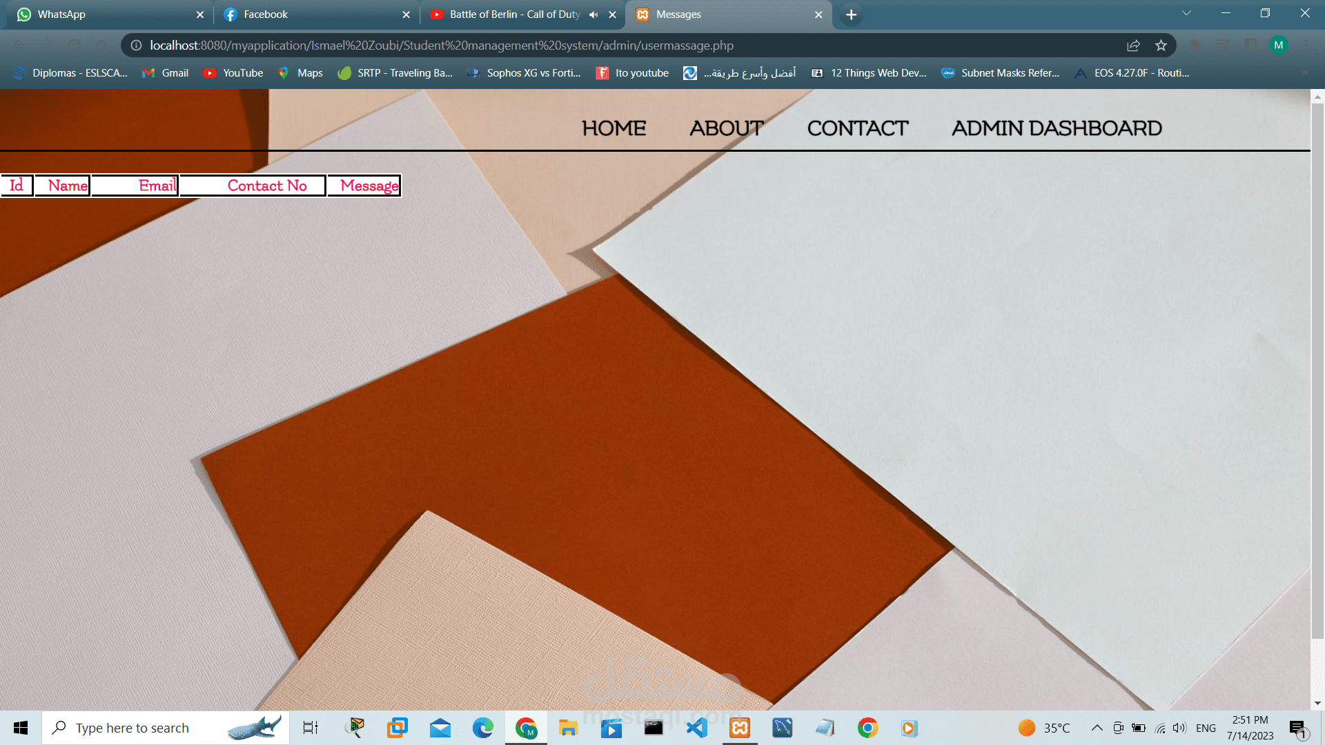 عمل نظام تقييم للطلاب ب admin dashboard