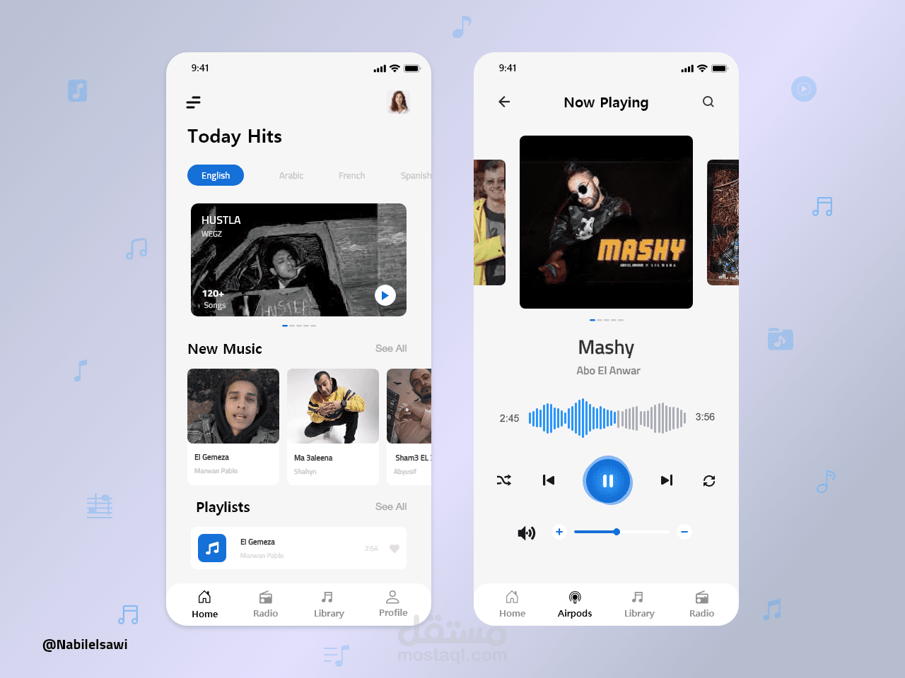 تصميم UI/UX لتطبيق تشغيل موسيقي