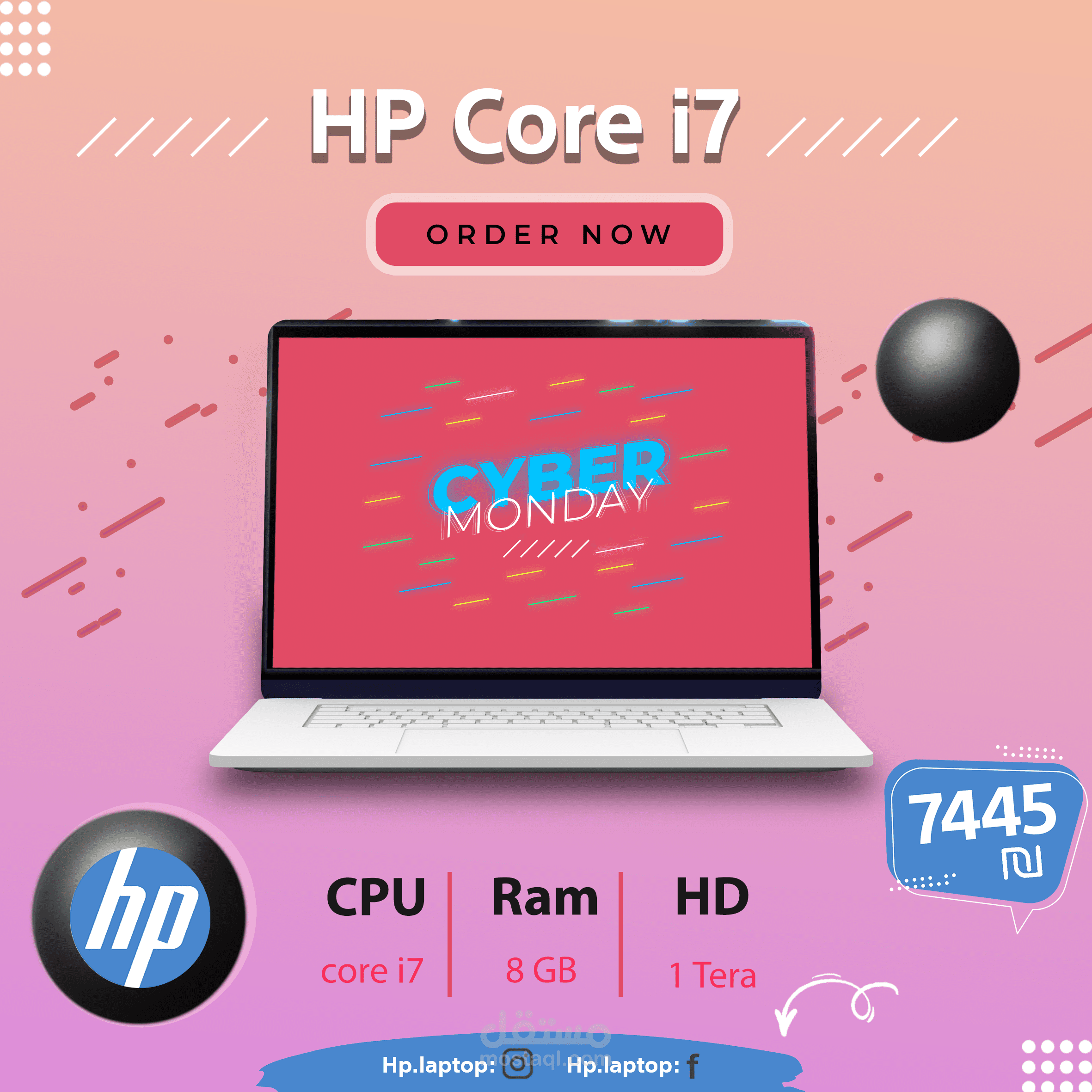 تصميم سوشيال ميديا لابتوب hp core i7