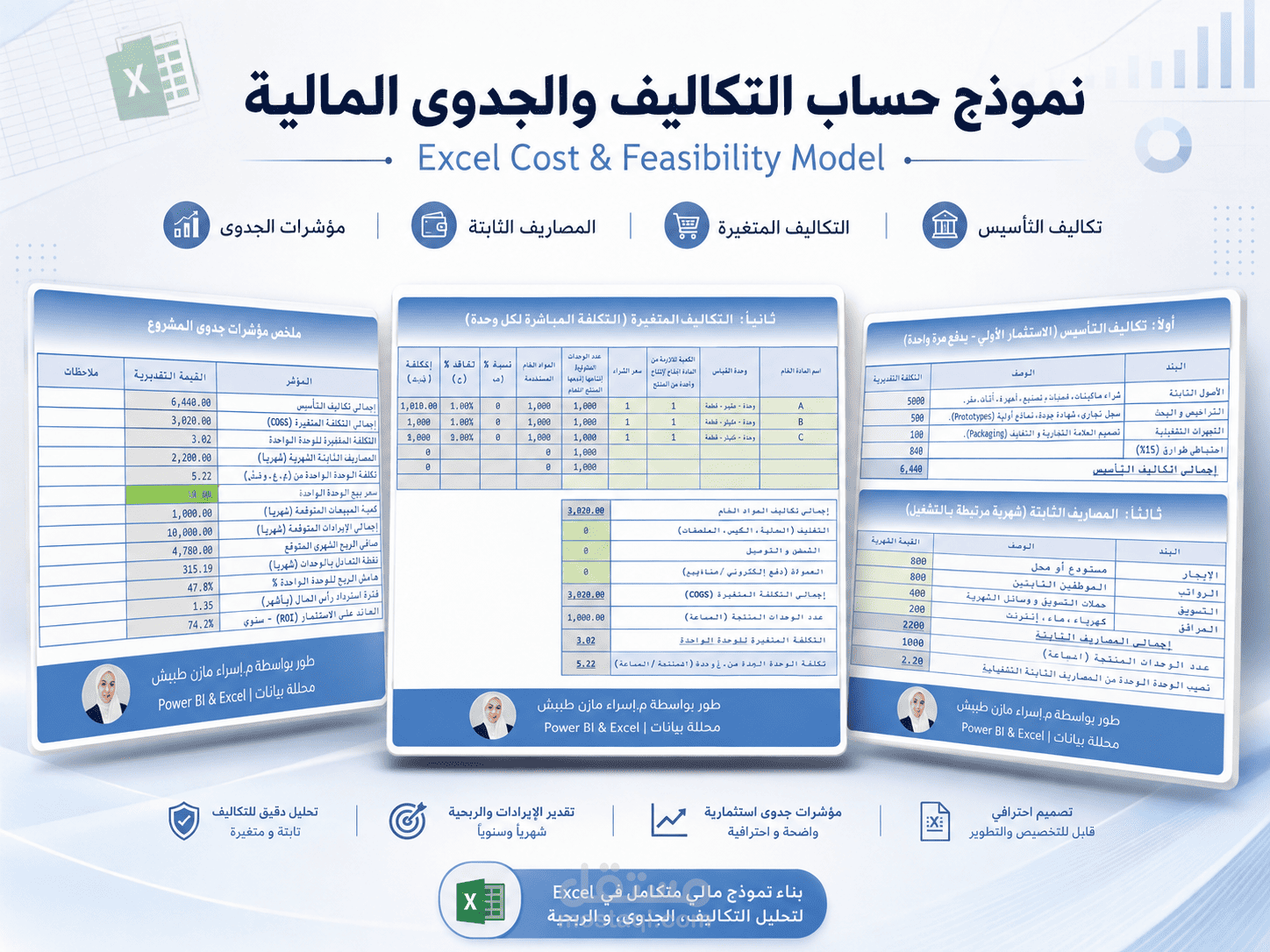 نموذج حساب تكاليف وجدوى وربحية مشروع باستخدام Excel