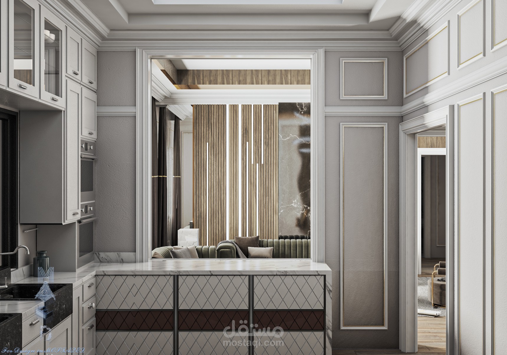 تصميم داخلي 3D (مطبخ ) لفيلا بالرياض