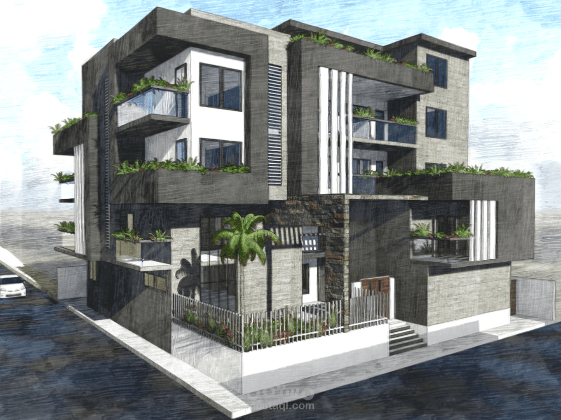 تصميم مبنى سكني  2d, 3d and movie