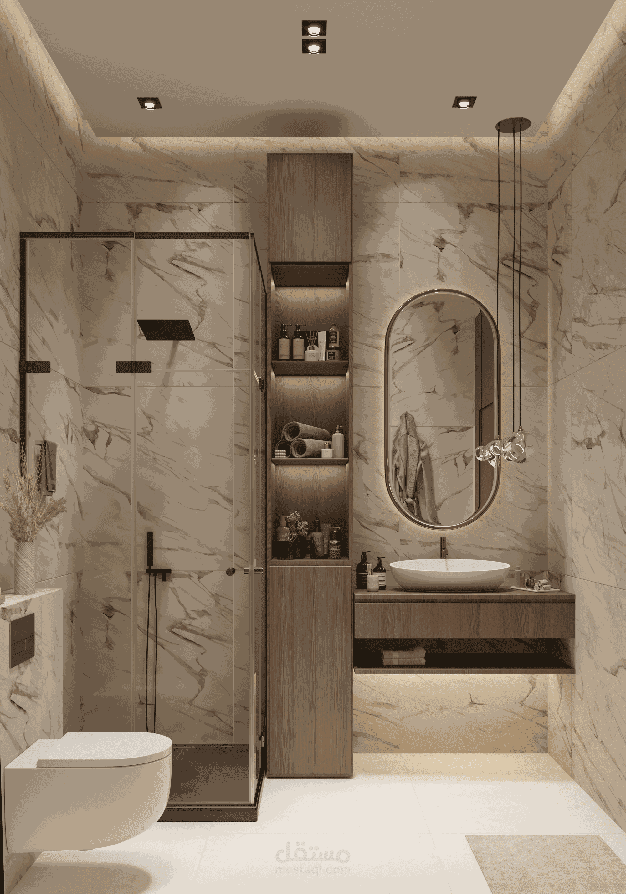 تصميم داخلي 3D لحمام غرفة نوم