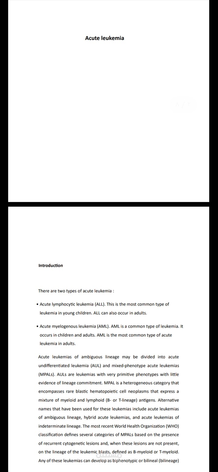 Assignment about acute leukemia