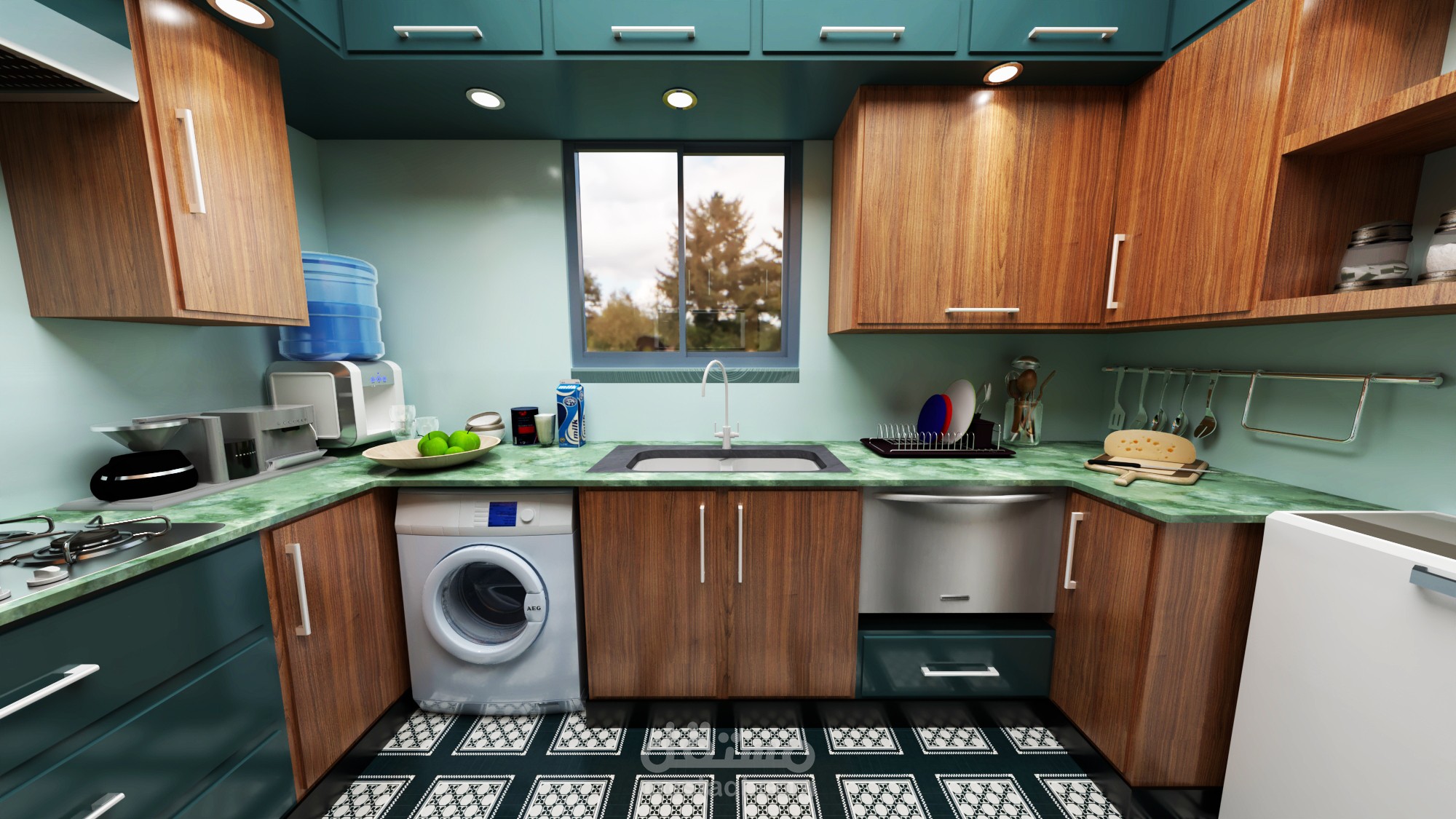 تصميم ثلاثي الأبعاد داخلي لمطبخ مودرن