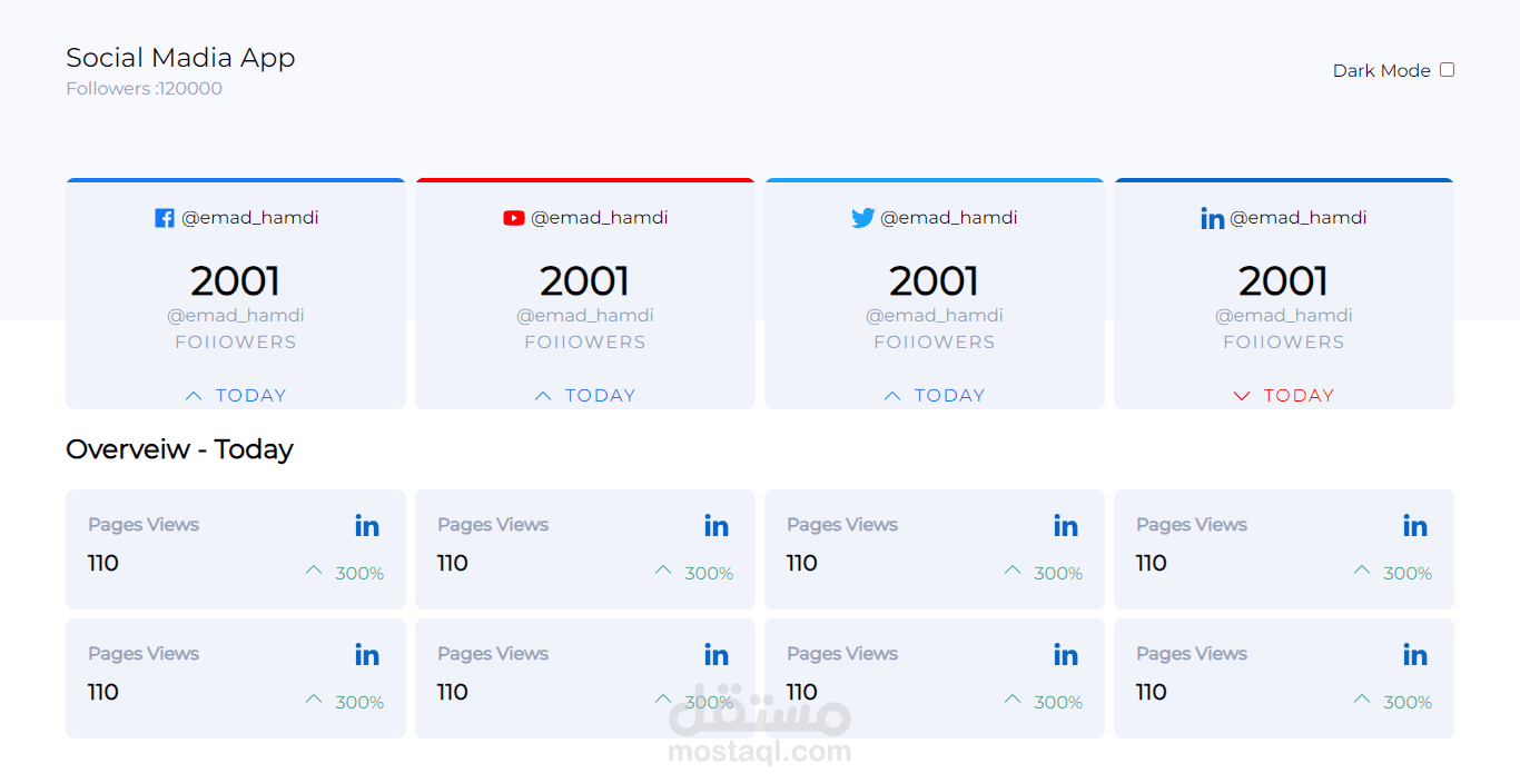 لوحة تحكم لموقع تواصل اجتماعي بإستخدام Tailwind Css &ReactJS