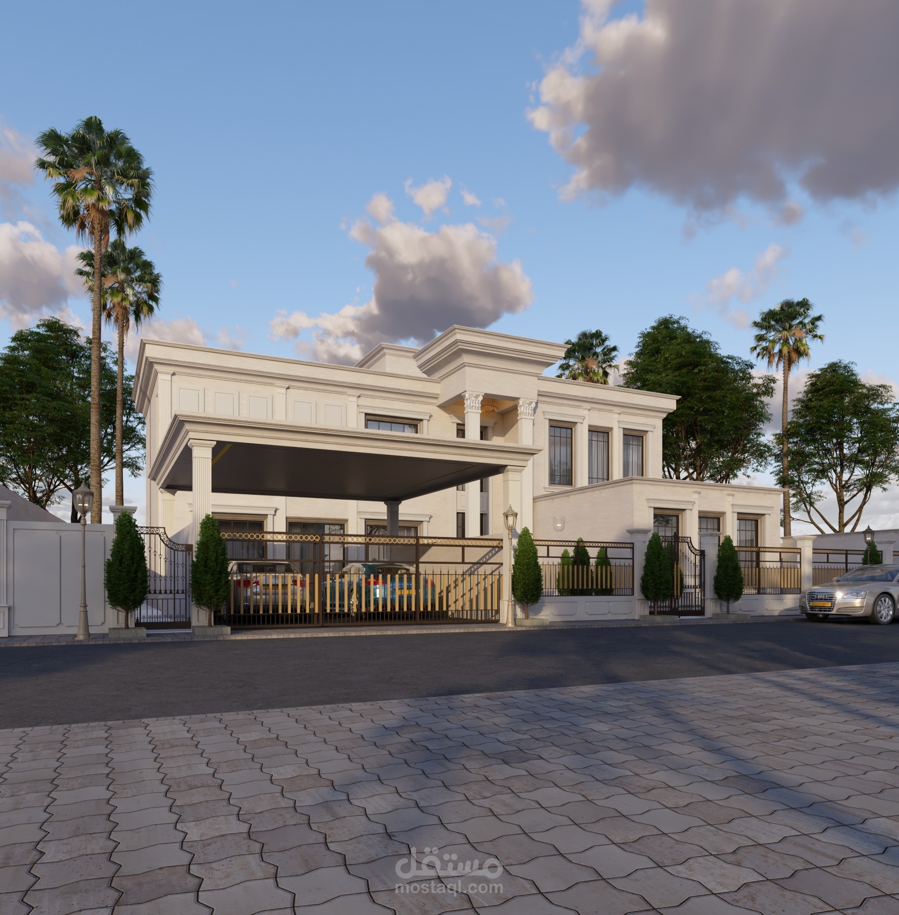 تصميم فيلا في السعودية بنمط نيو كلاسيك