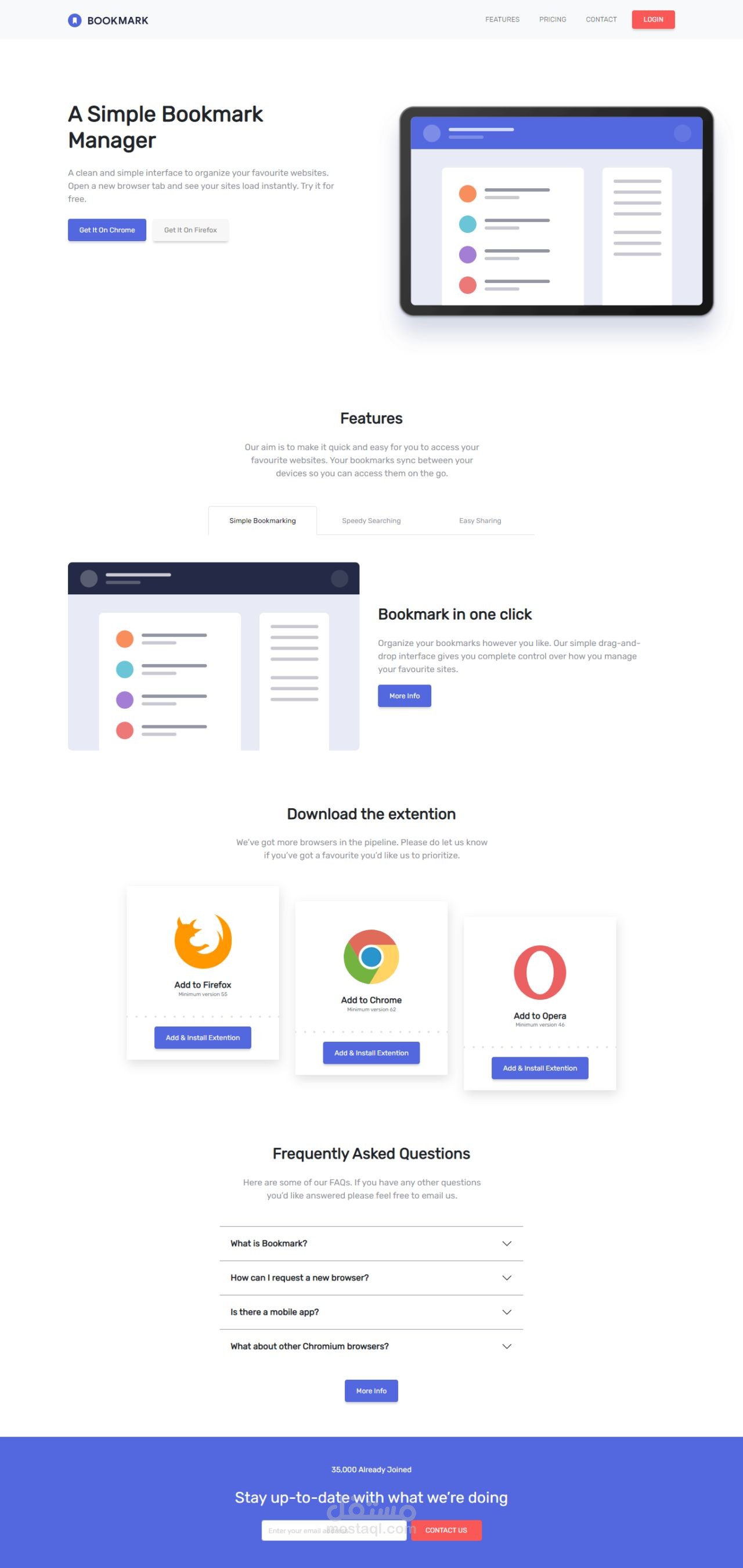 Bookmark landing page
