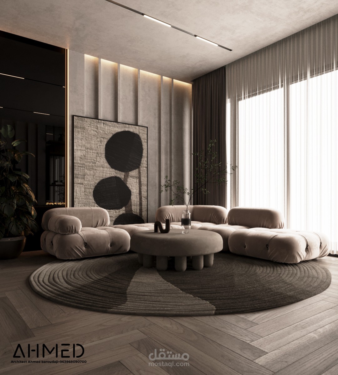 تصميم غرفة معيشة راقية في إمارة الشارقة