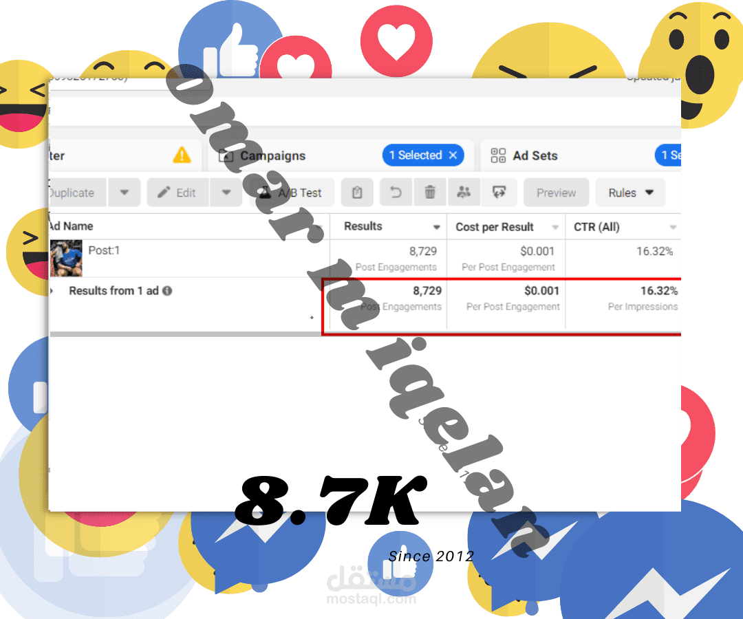 حملة إعلانية (تفاعل منشور) - نتيجة 8.7K تفاعل