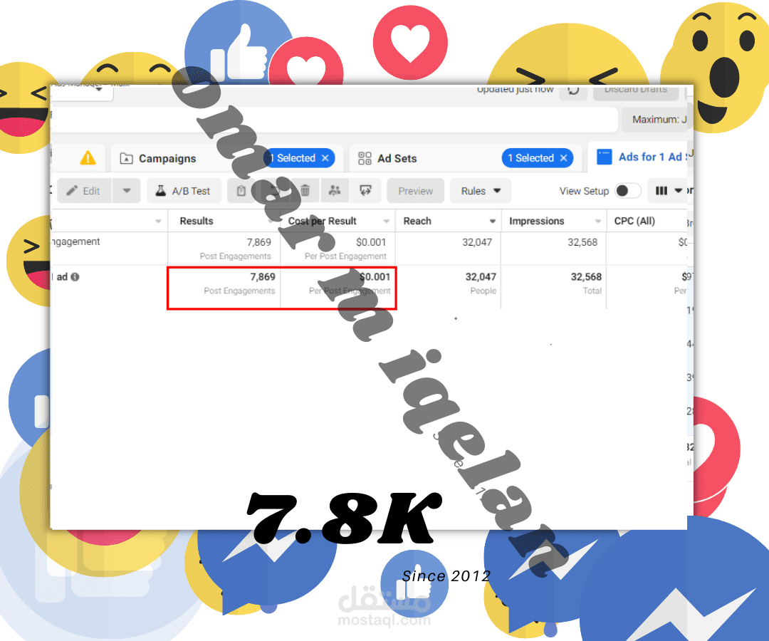حملة إعلانية (تفاعل منشور) - نتيجة 7.8K تفاعل.