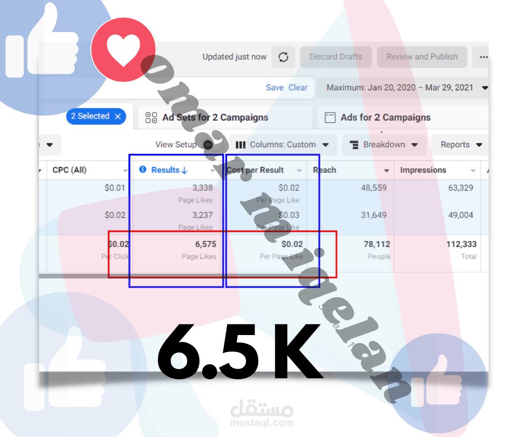 حملة إعلانية (لايكات صفحة) Page Like   - نتيجة 6.5K لايك.